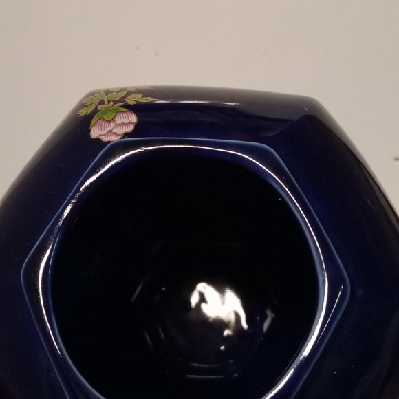 RARE Vintage Cobalt Blue Pheasant Octagon Vase Satsuma  RARE Vintage Cobalt Blue Pheasant Octagon Vase Satsuma Floral Pattern  9\